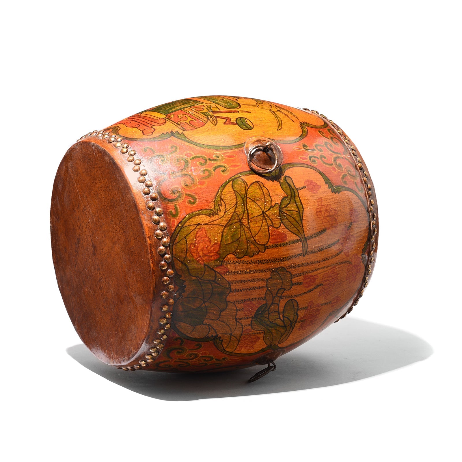 Painted Mongolian Drum Side Table