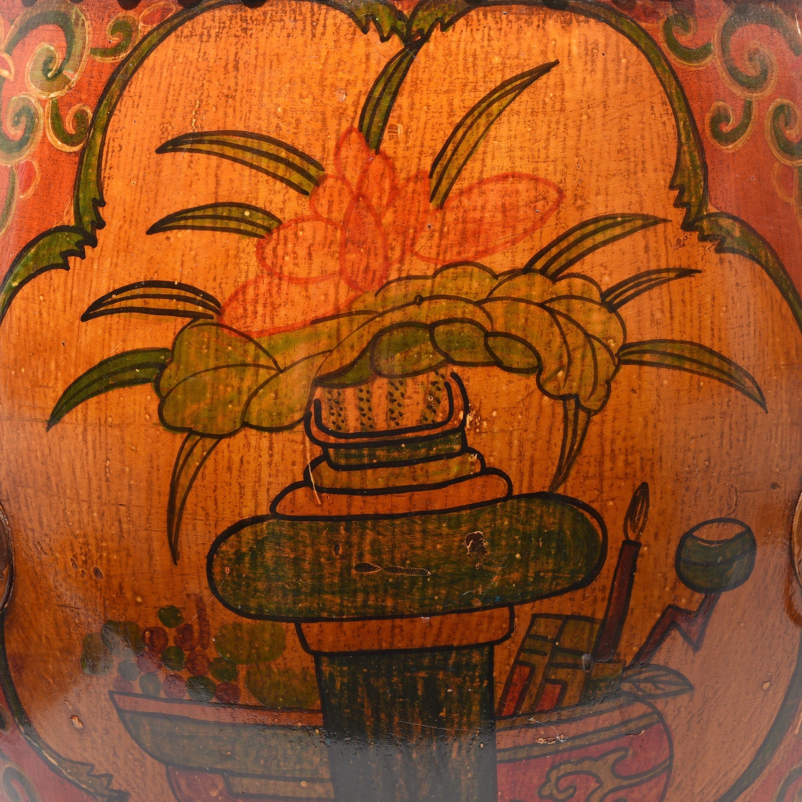 Painted Mongolian Drum Side Table