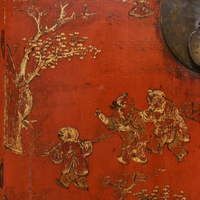 Red Lacquer Bedside Cabinet from Shanxi - Early 19thC