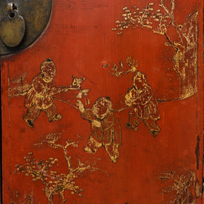 Red Lacquer Bedside Cabinet from Shanxi - Early 19thC