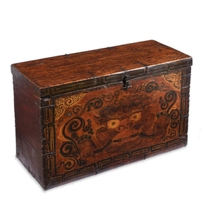 Painted Zeeba Chest From Tibet - Late 18th Century