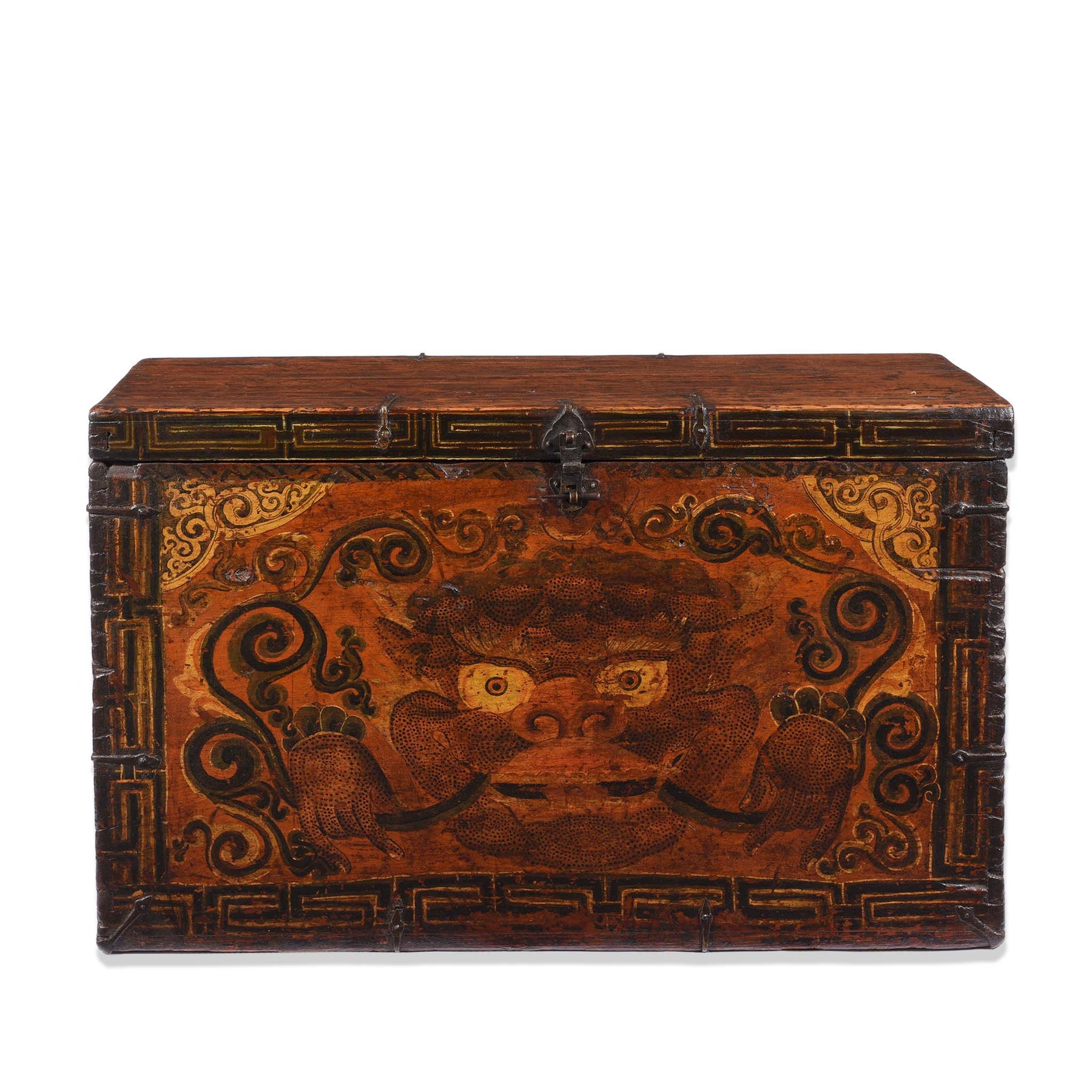 Painted Zeeba Chest From Tibet - Late 18th Century