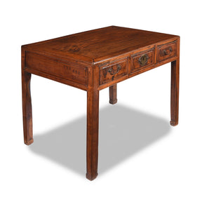 3 Drawer Red Elm Desk From Shanxi - 19thC
