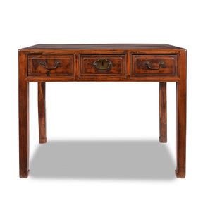 3 Drawer Red Elm Desk From Shanxi - 19thC