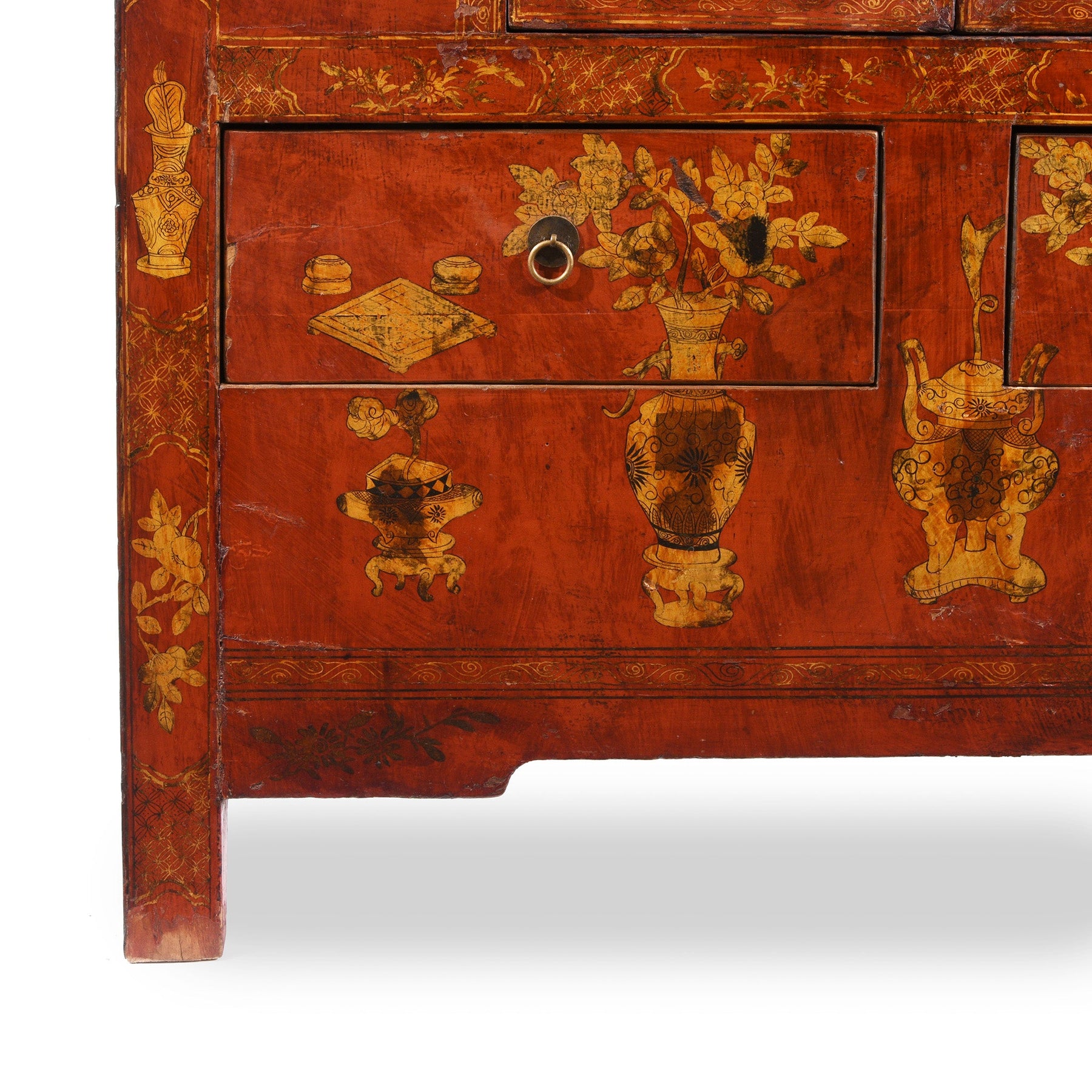 Red Lacquer Wedding Cabinet - 19thC