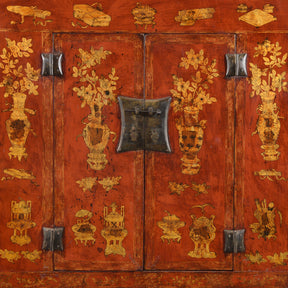 Red Lacquer Wedding Cabinet - 19thC
