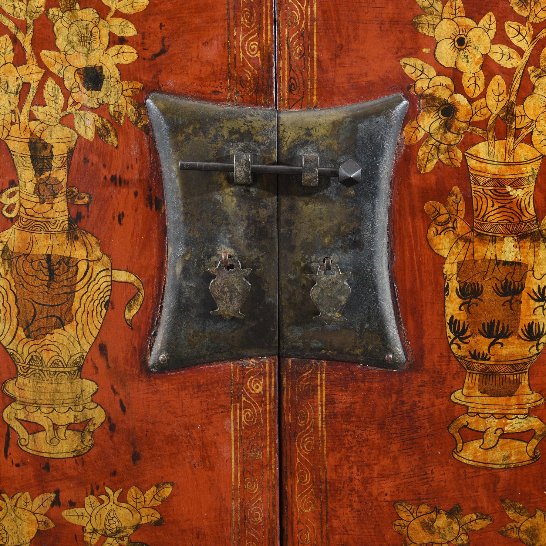Red Lacquer Wedding Cabinet - 19thC