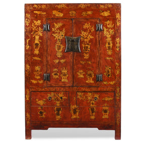 Red Lacquer Wedding Cabinet - 19thC