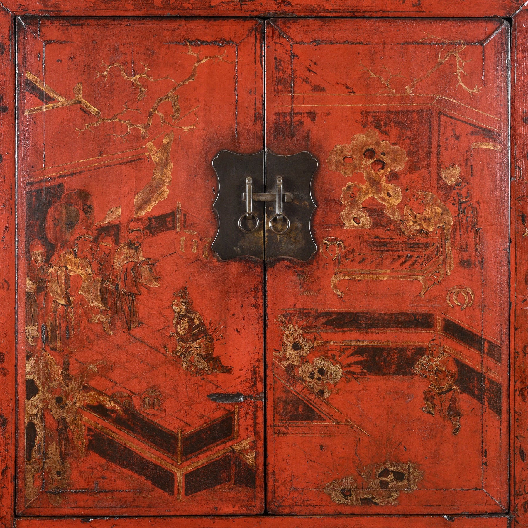 Chinese Red Lacquer Wedding Cabinet - 19th Century