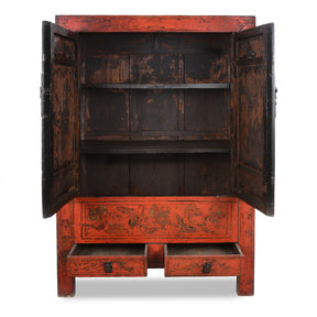 Chinese Red Lacquer Wedding Cabinet - 19th Century