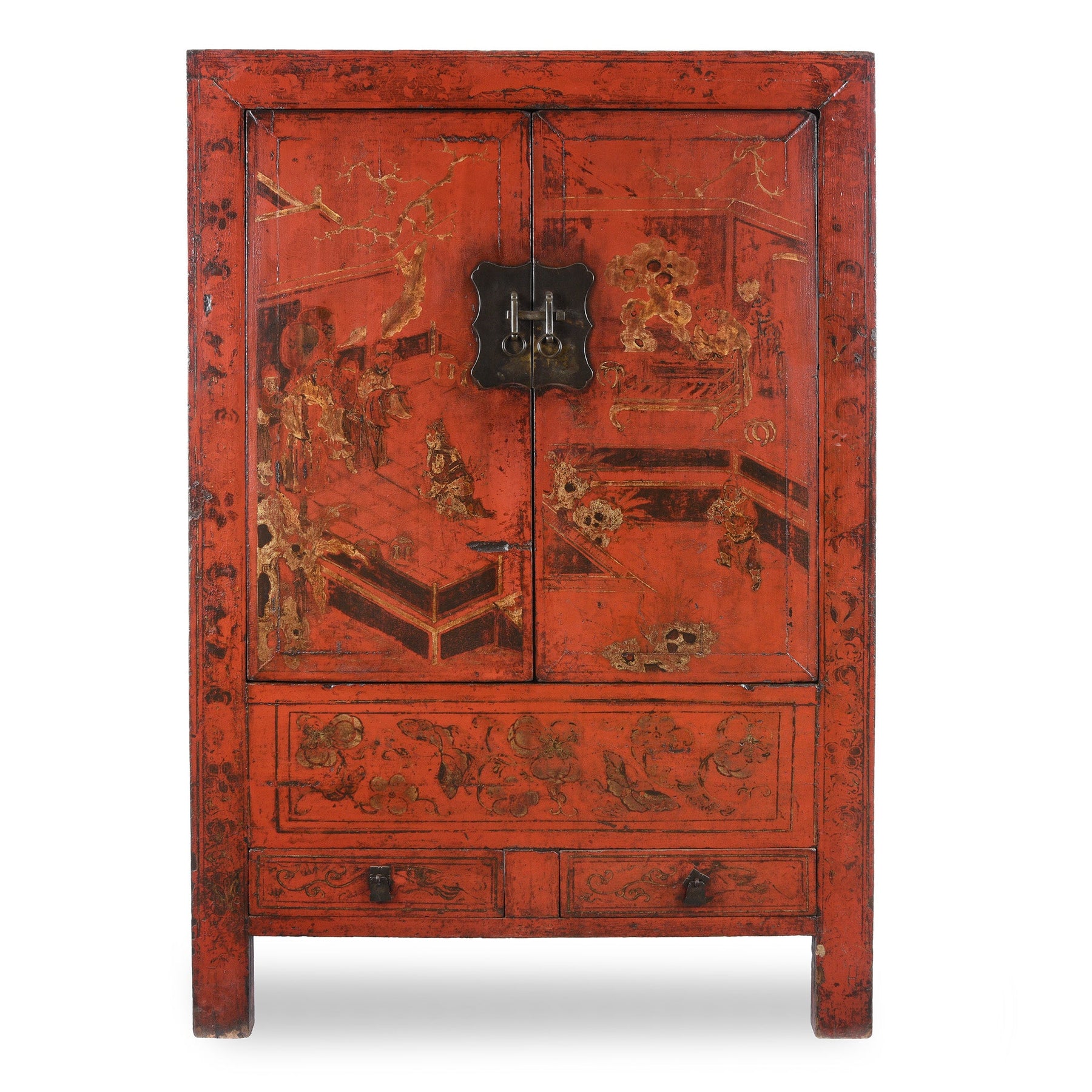Chinese Red Lacquer Wedding Cabinet - 19th Century