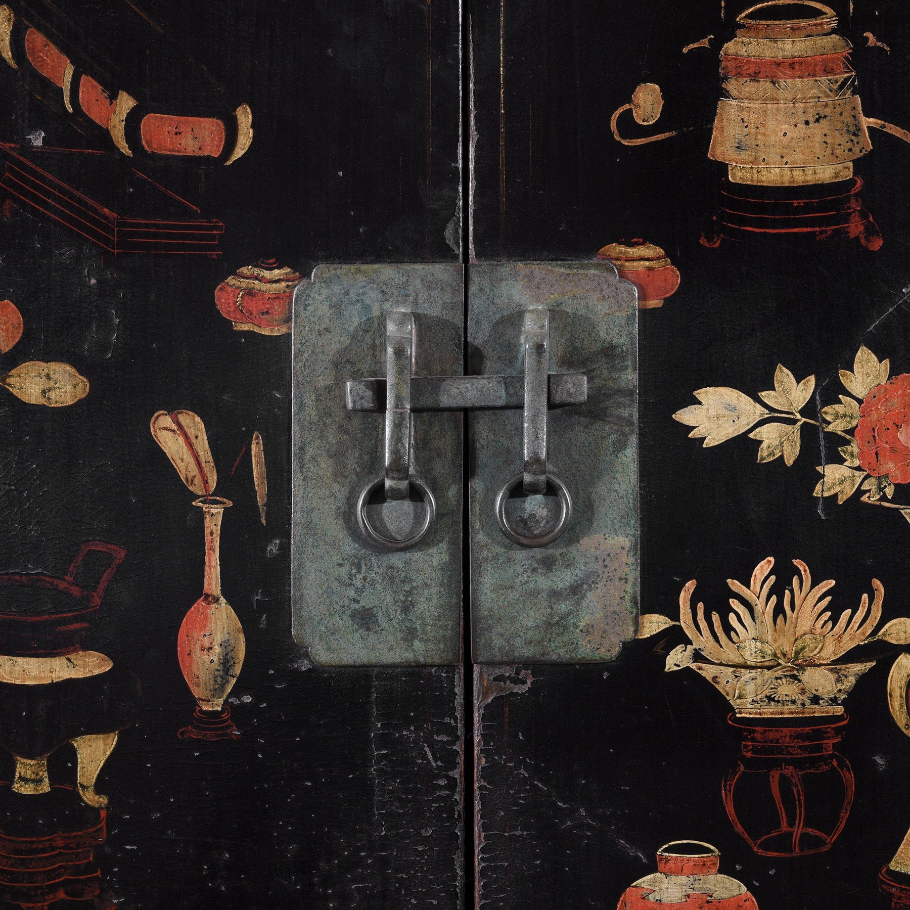 Chinese Black Lacquer Wedding Cabinet -  Early 19thC