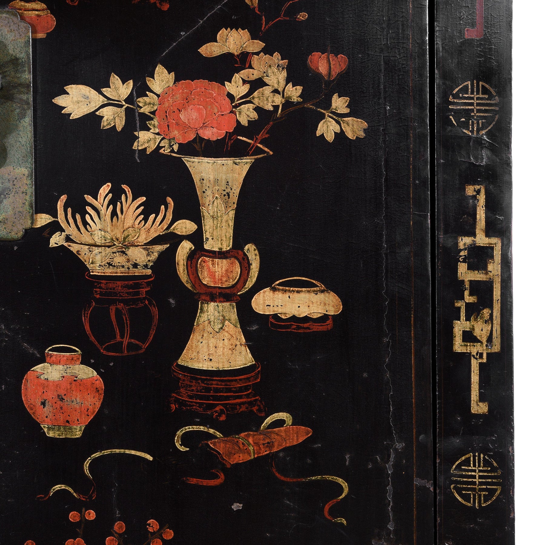 Chinese Black Lacquer Wedding Cabinet -  Early 19thC