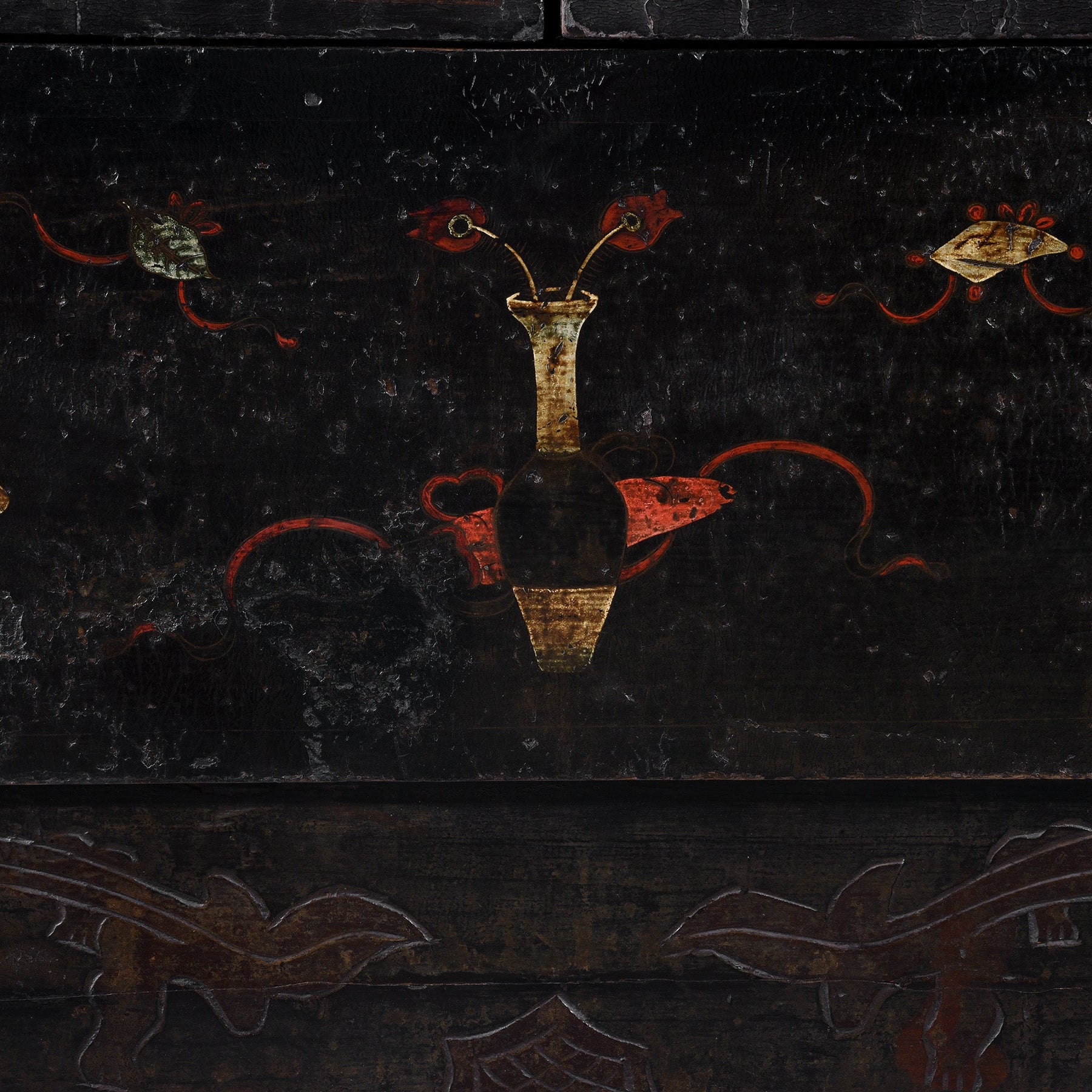 Chinese Black Lacquer Wedding Cabinet -  Early 19thC