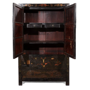 Chinese Black Lacquer Wedding Cabinet -  Early 19thC