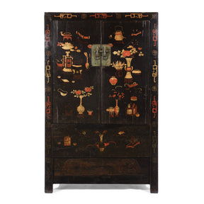 Chinese Black Lacquer Wedding Cabinet -  Early 19thC