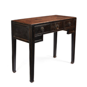 Black Lacquer 3 Drawer Elm Console Table From Shanxi - 19thC