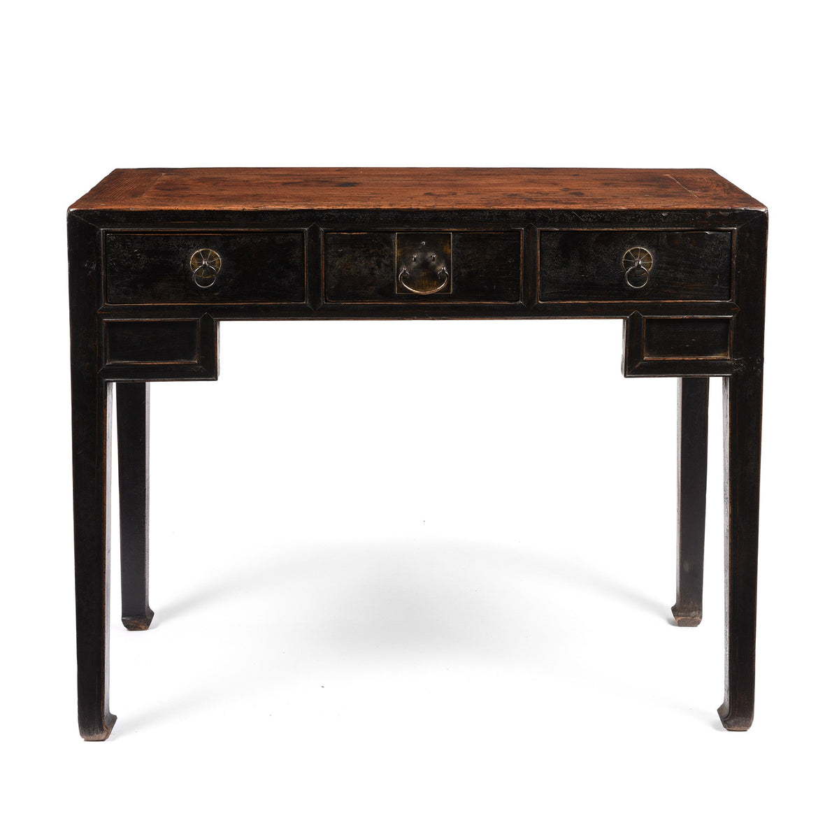 Black Lacquer 3 Drawer Elm Console Table From Shanxi - 19thC