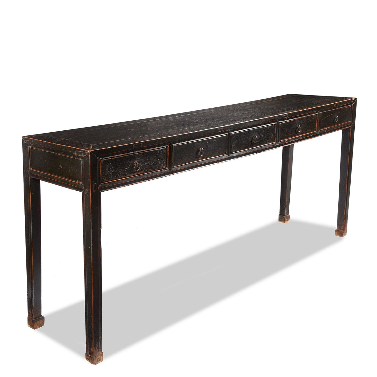 Black Lacquer 5 Drawer Altar Table From Shanxi - 19thC