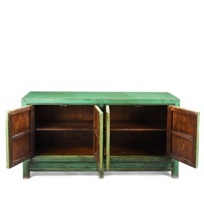 Green Lacquer 4 Door Mongolian Sideboard