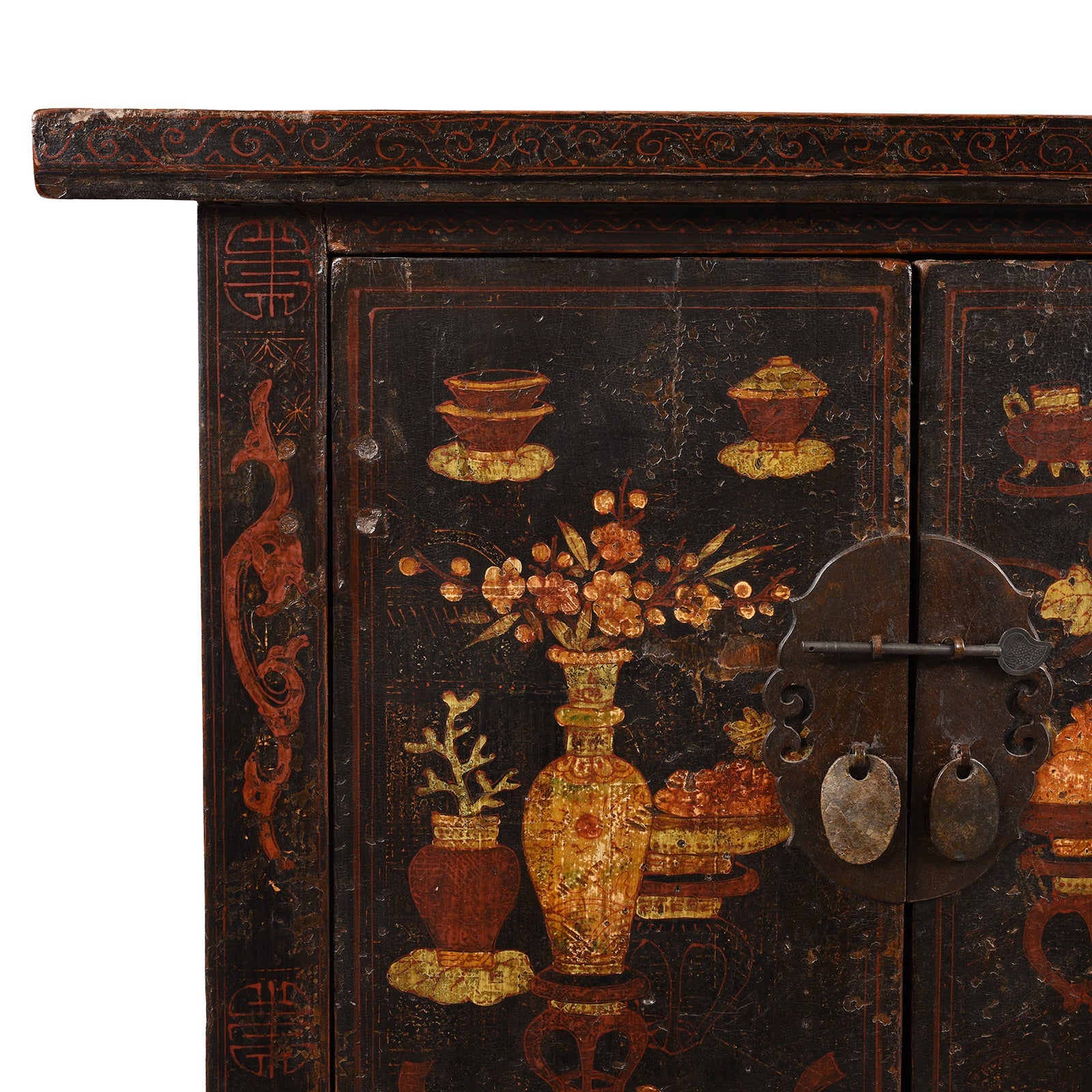 Chinese Black Lacquer Elm Sideboard - 19thC