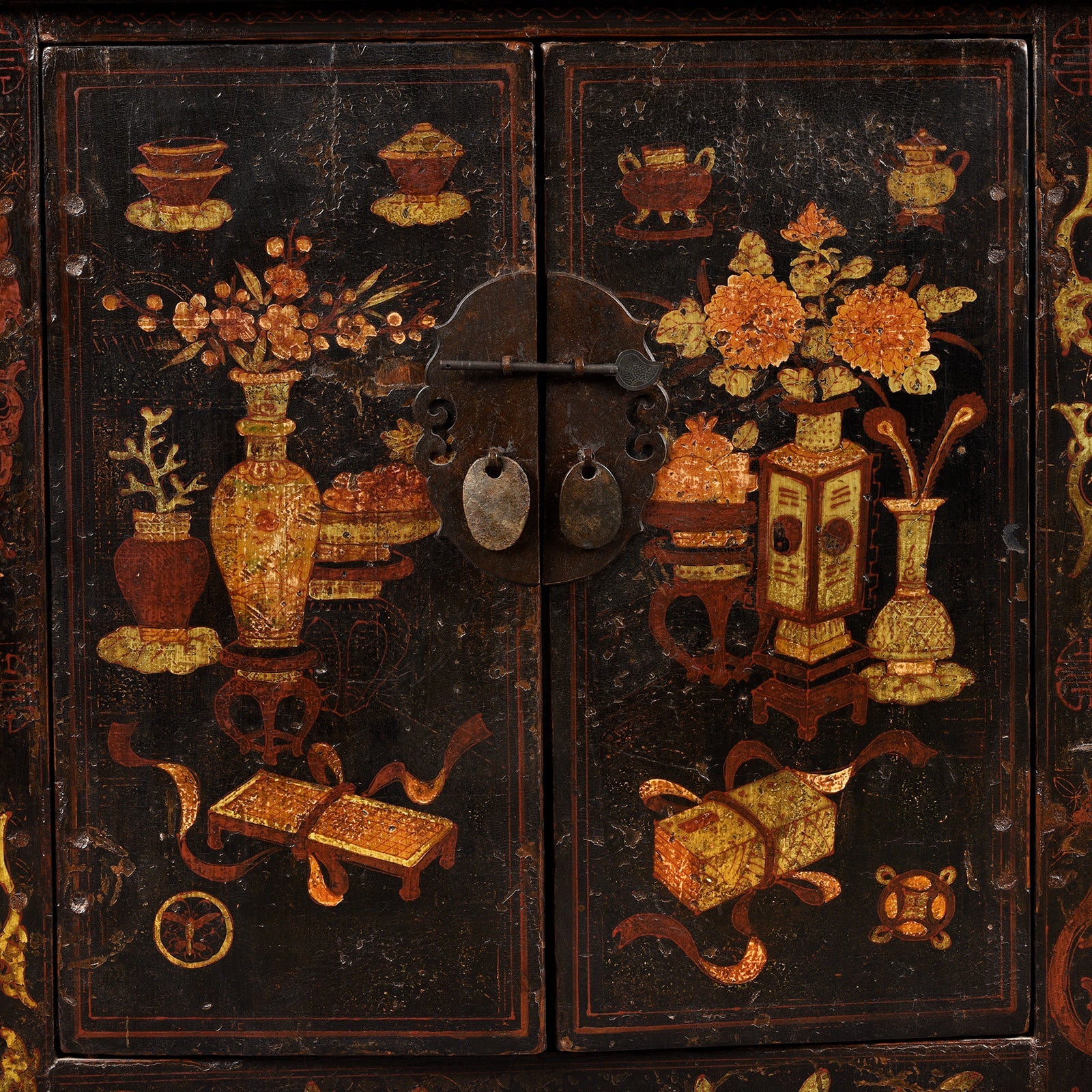 Chinese Black Lacquer Elm Sideboard - 19thC