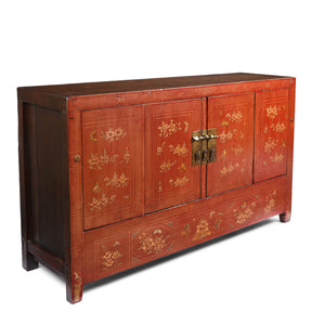 Red Lacquer Chinese Sideboard From Dongbei - Ca 1920