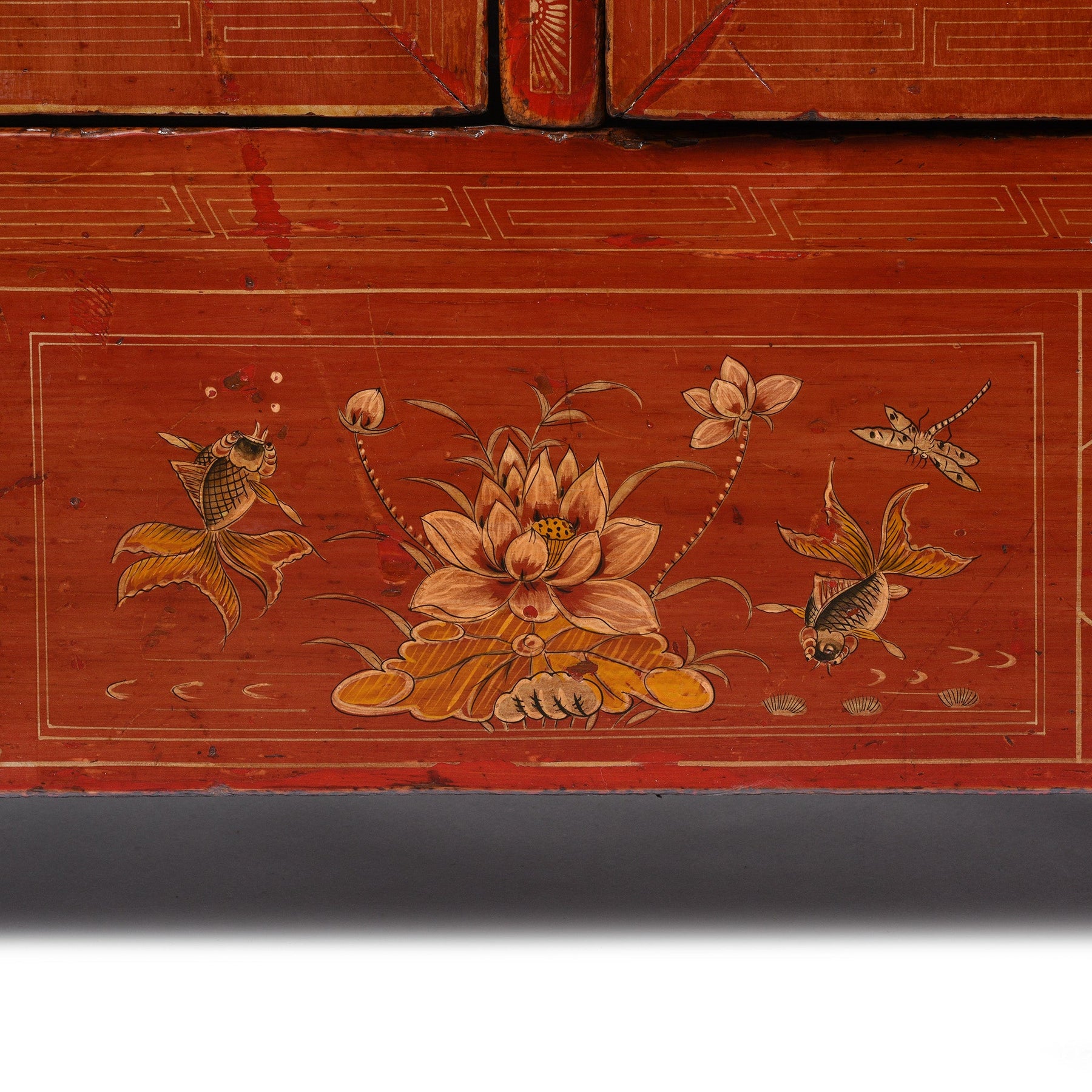 Red Lacquer Chinese Sideboard From Dongbei - Ca 1920