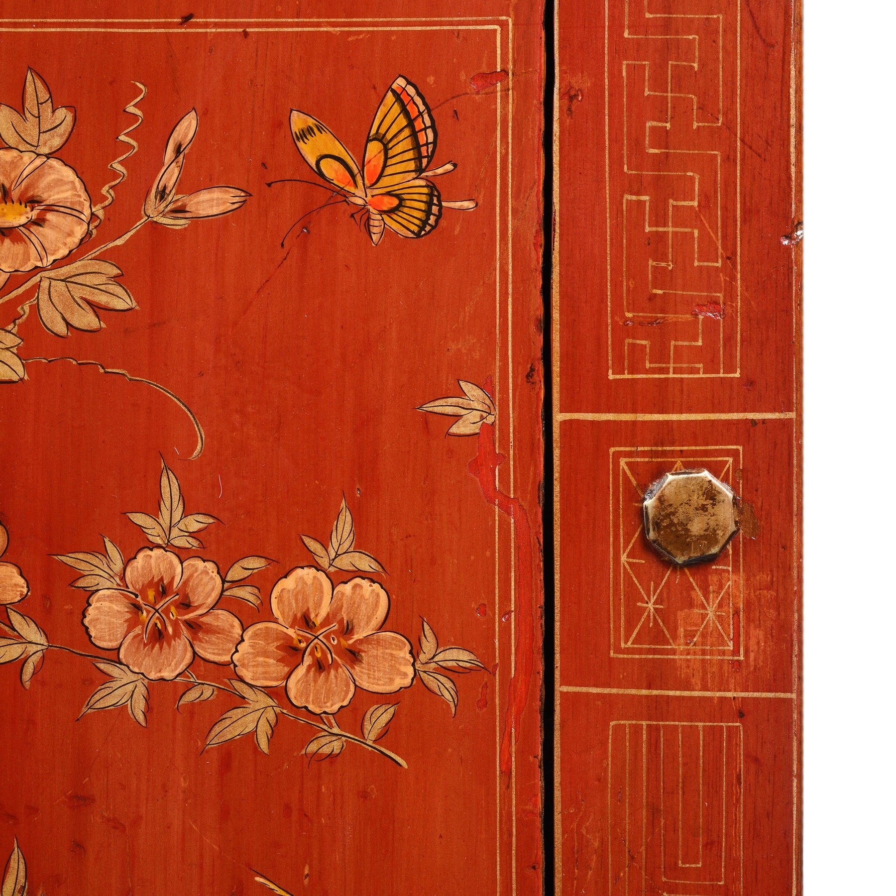 Red Lacquer Chinese Sideboard From Dongbei - Ca 1920