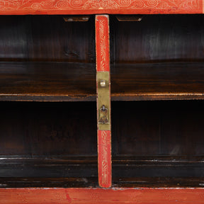 Red Lacquer Chinese Sideboard From Dongbei - Ca 1920