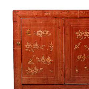 Red Lacquer Chinese Sideboard From Dongbei - Ca 1920
