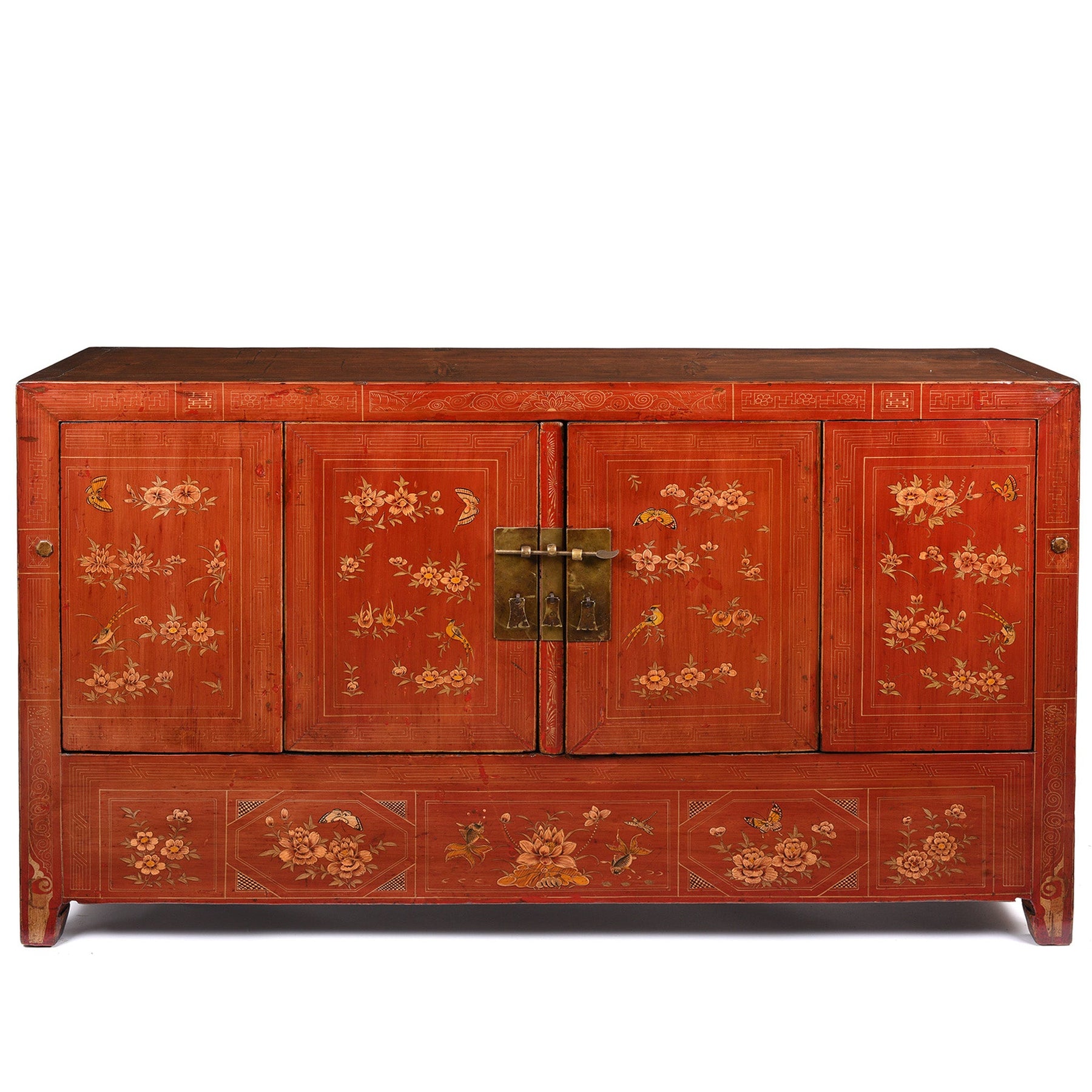 Red Lacquer Chinese Sideboard From Dongbei - Ca 1920