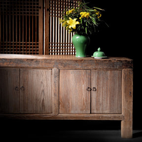 4 Door Rustic Elm Sideboard From Shanxi - 19thC