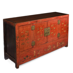 Red Lacquer Chinese Sideboard From Dongbei - Ca 1920