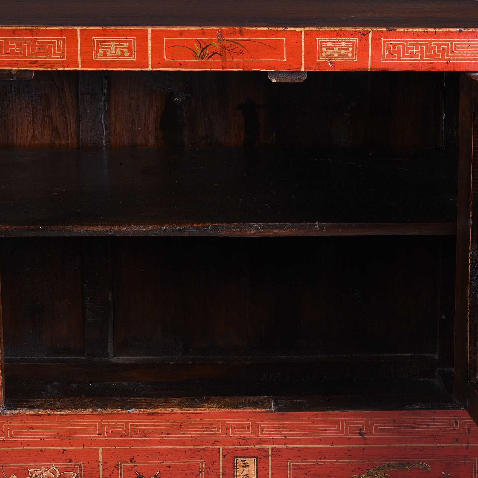 Red Lacquer Chinese Sideboard From Dongbei - Ca 1920