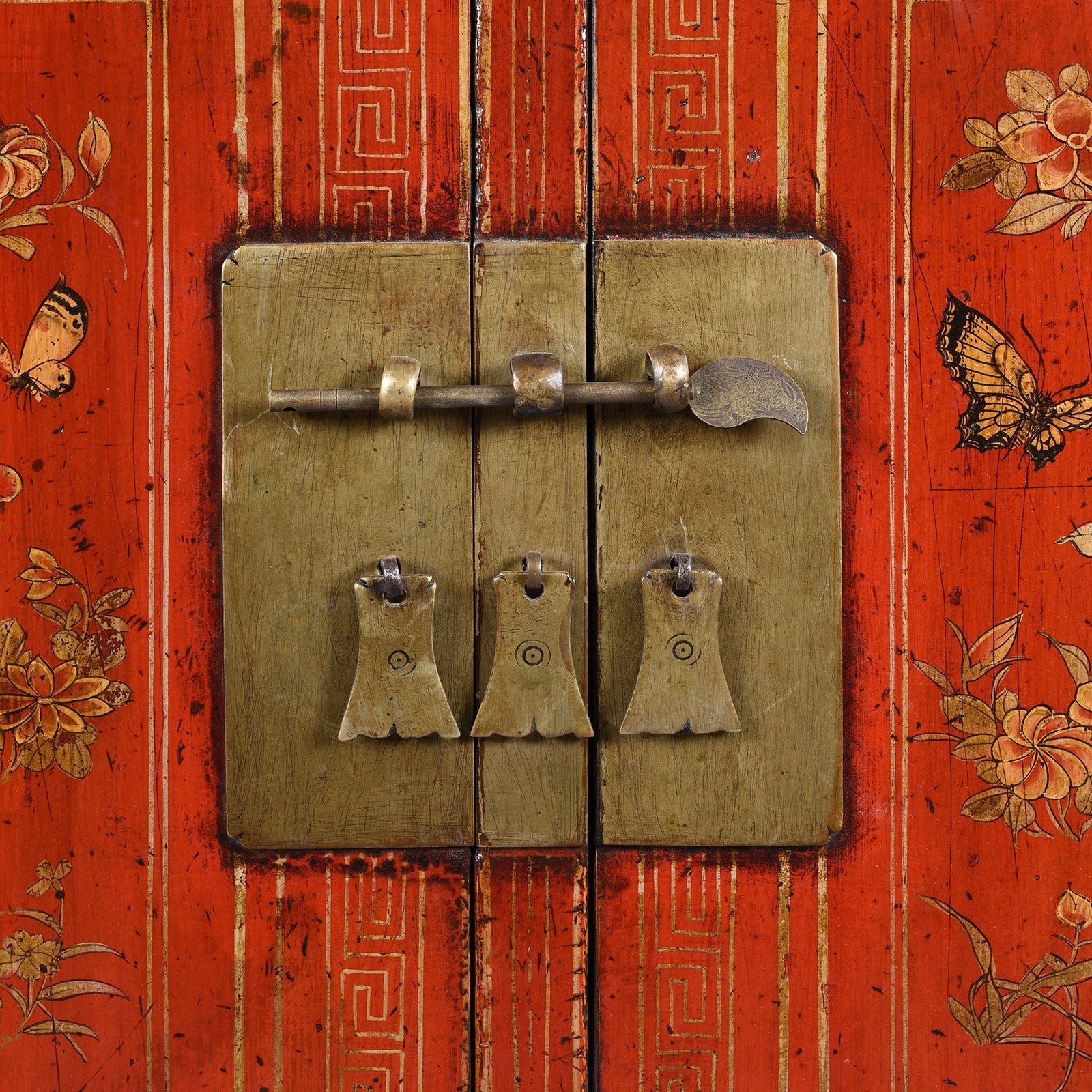 Red Lacquer Chinese Sideboard From Dongbei - Ca 1920