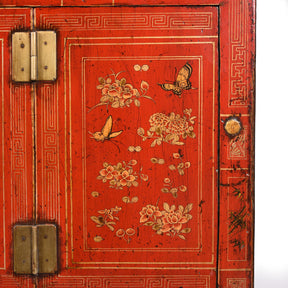 Red Lacquer Chinese Sideboard From Dongbei - Ca 1920