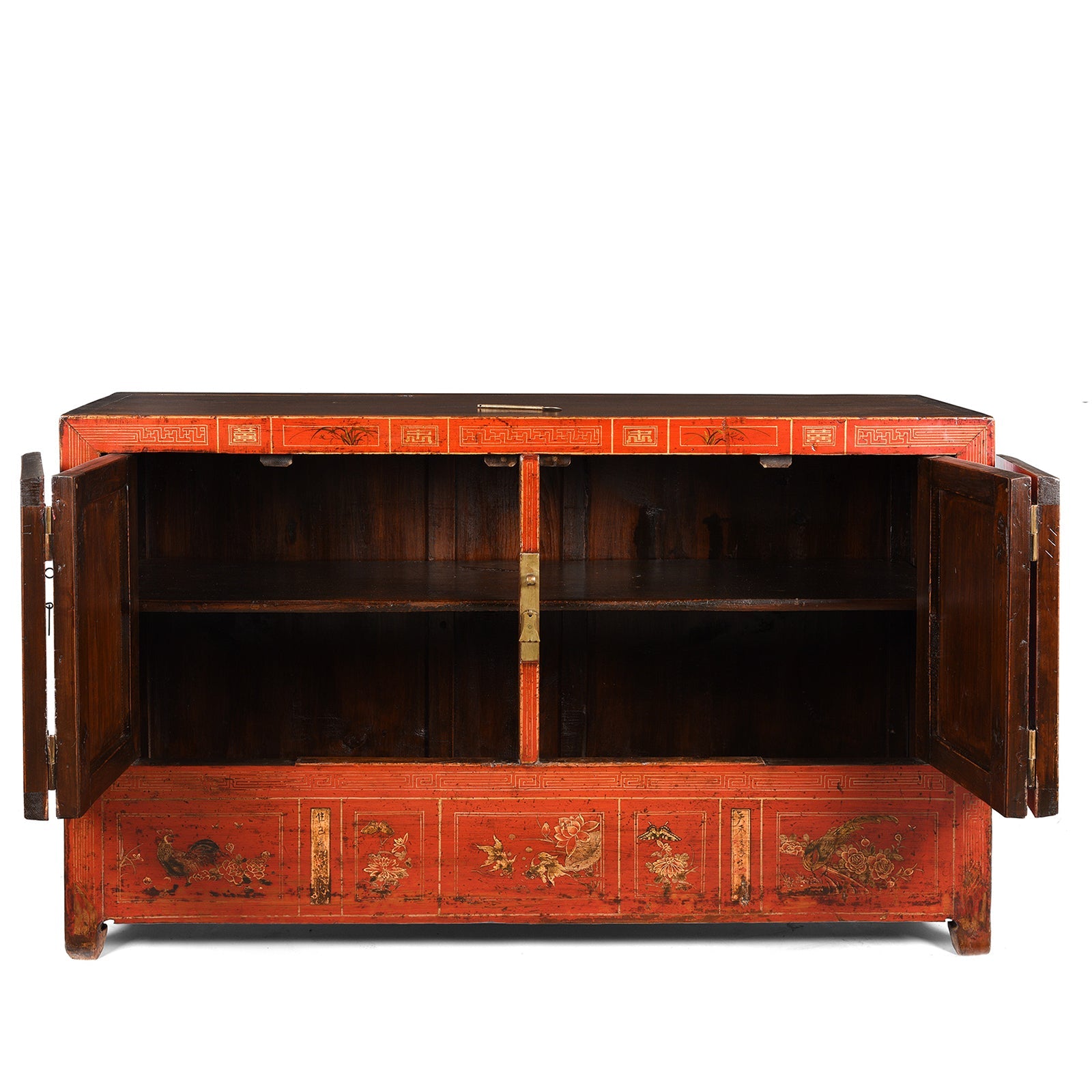 Red Lacquer Chinese Sideboard From Dongbei - Ca 1920
