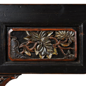 Carved Black Lacquer Elm Altar Table From Gansu -19th Century