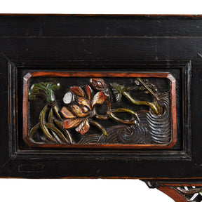 Carved Black Lacquer Elm Altar Table From Gansu -19th Century