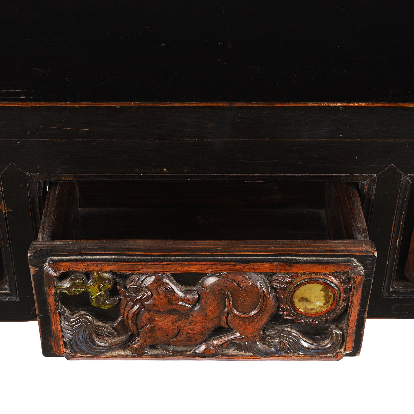 Carved Black Lacquer Elm Altar Table From Gansu -19th Century