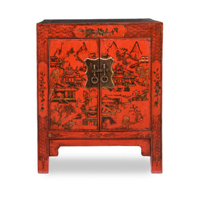 Pair of Red Lacquer Bedside Cabinets