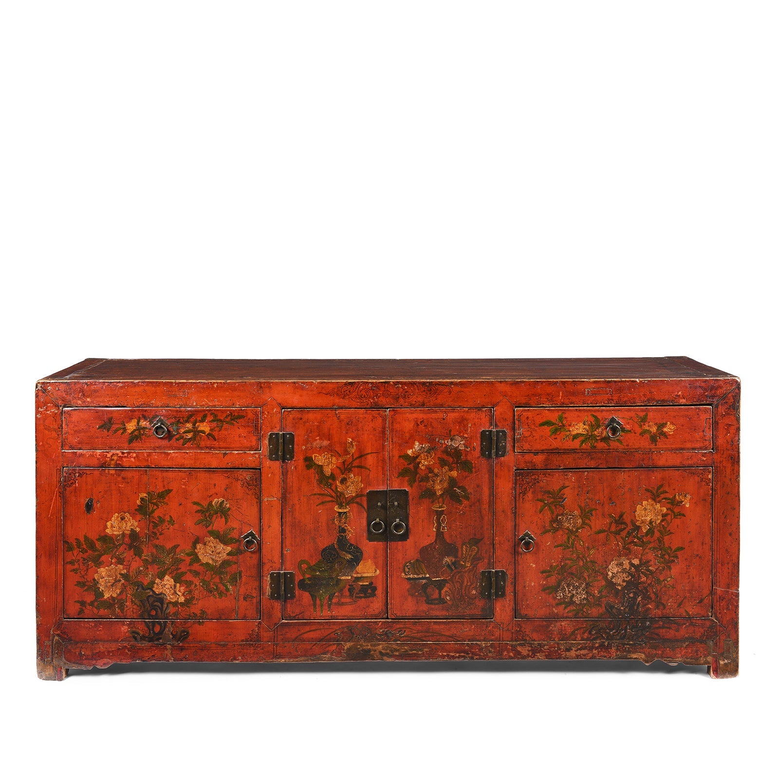 Painted Red Lacquer Qinghai Sideboard - 19th Century