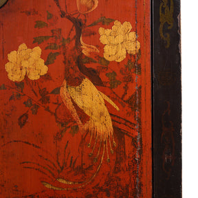 Red & Black Painted Lacquer Wedding Cabinet From Shanxi  -19th Century