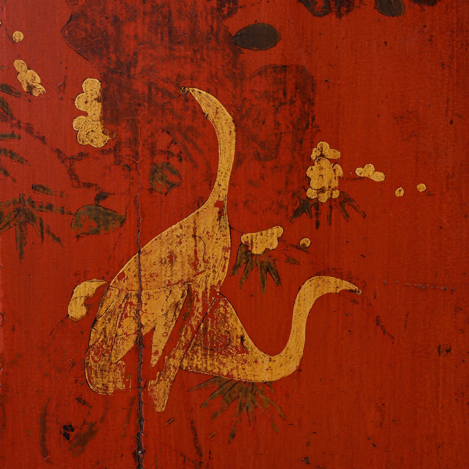 Red & Black Painted Lacquer Wedding Cabinet From Shanxi  -19thC