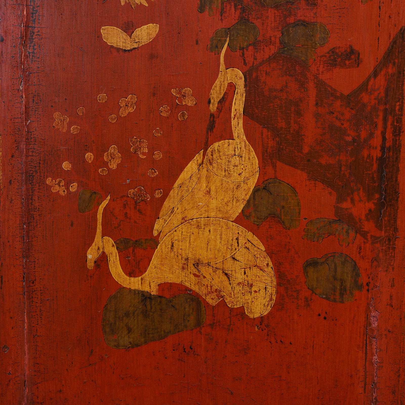 Red & Black Painted Lacquer Wedding Cabinet From Shanxi  -19thC