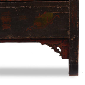Red & Black Painted Lacquer Wedding Cabinet From Shanxi  -19thC