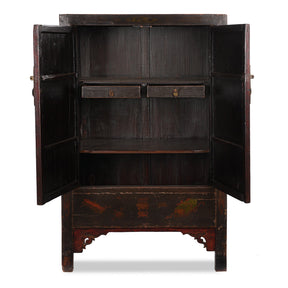Red & Black Painted Lacquer Wedding Cabinet From Shanxi  -19thC