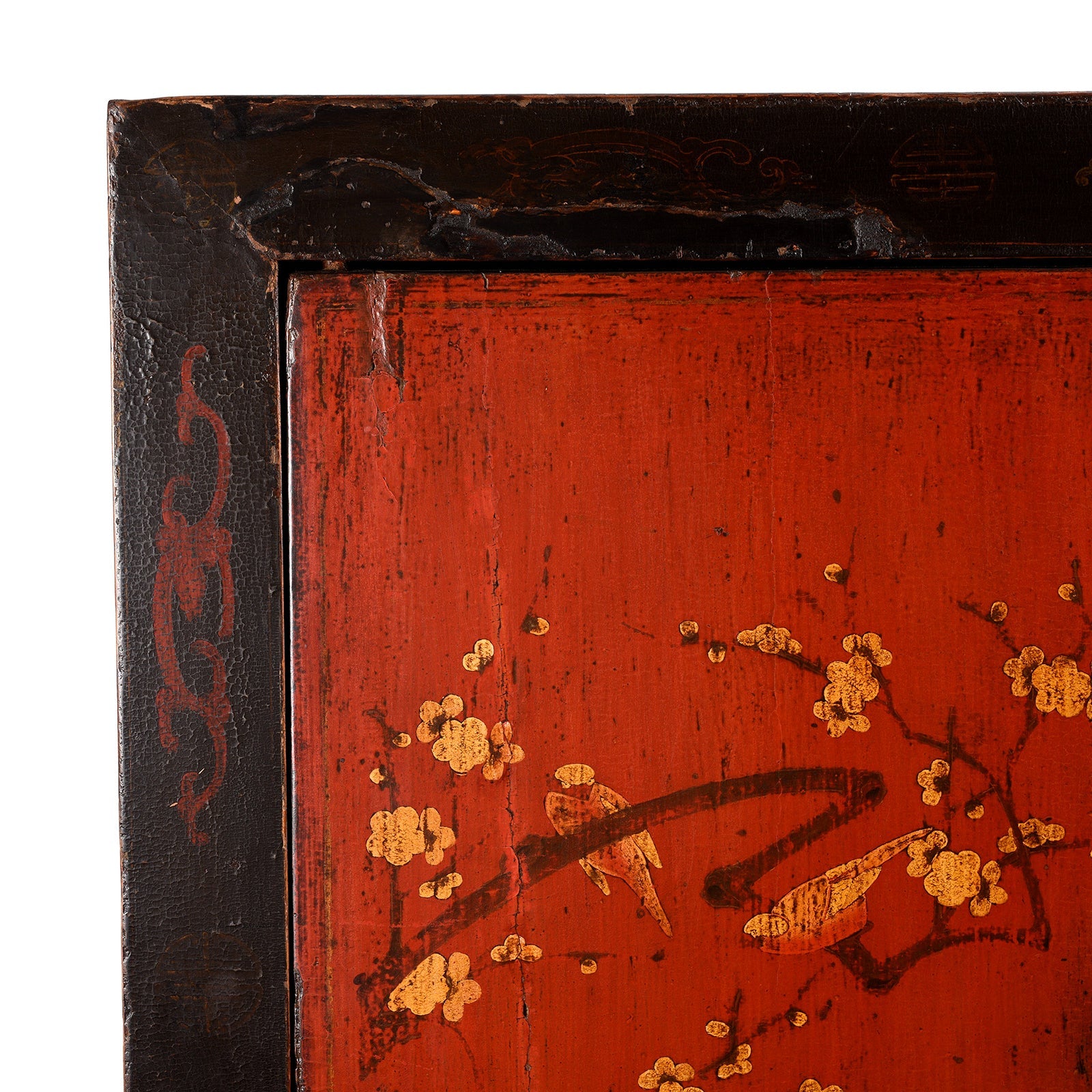 Red & Black Painted Lacquer Wedding Cabinet From Shanxi  -19thC