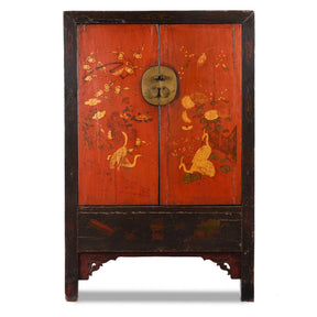 Red & Black Painted Lacquer Wedding Cabinet From Shanxi  -19thC